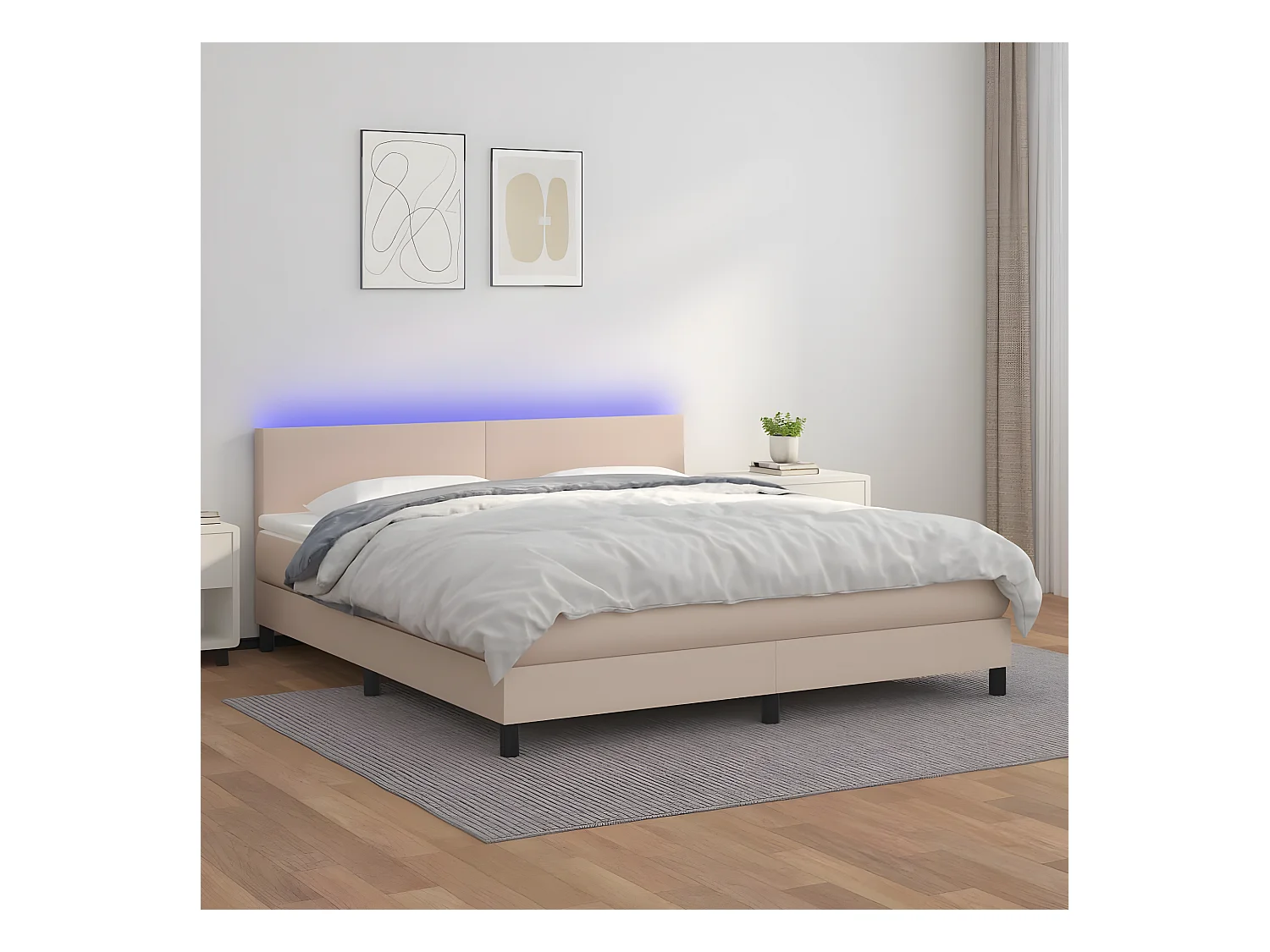 Sommier tapissier matelas LED Cappuccino 180x200 cm Similicuir