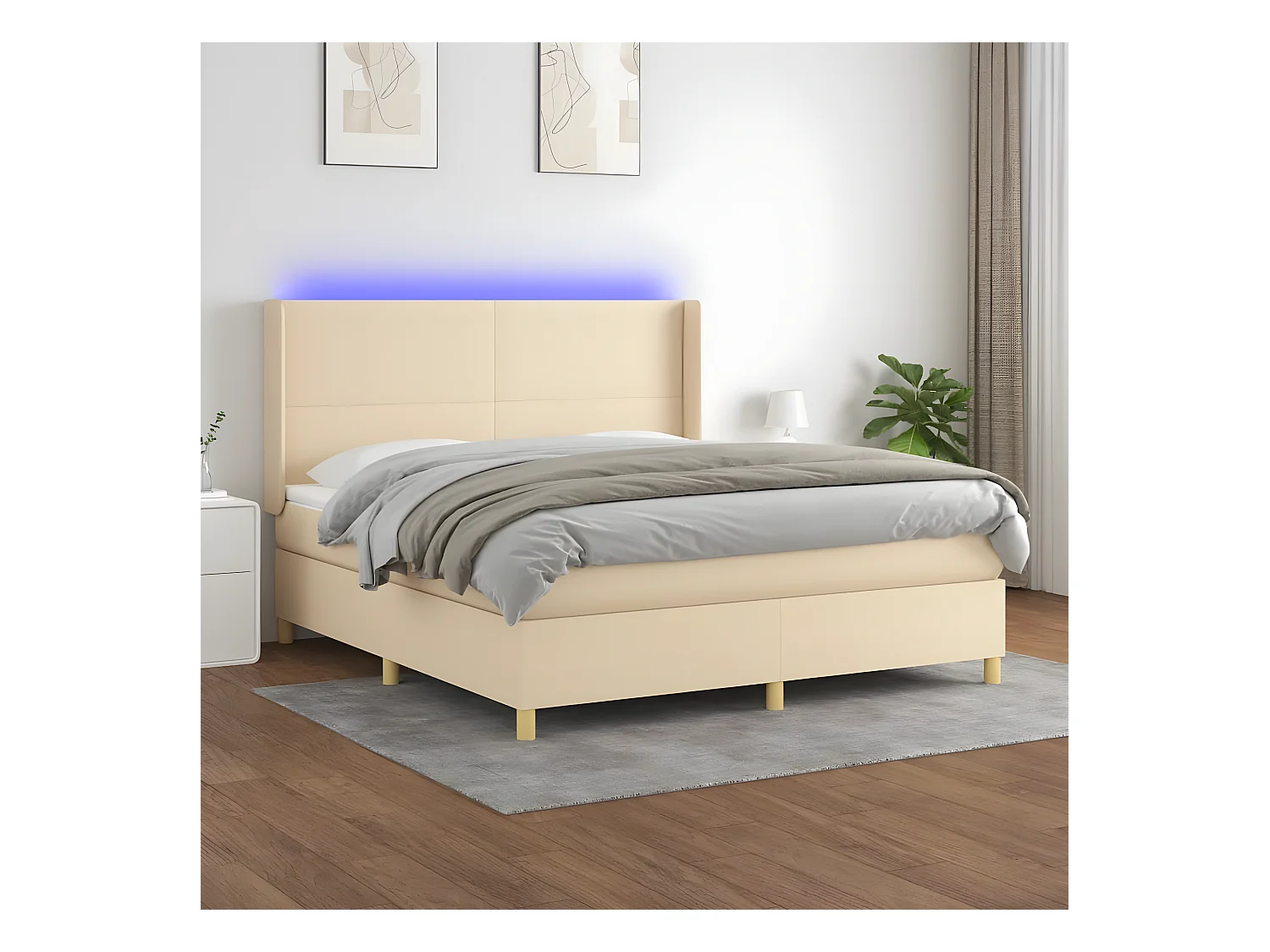 Sommier tapissier avec matelas et LED Crème 160x200 cm Tissu