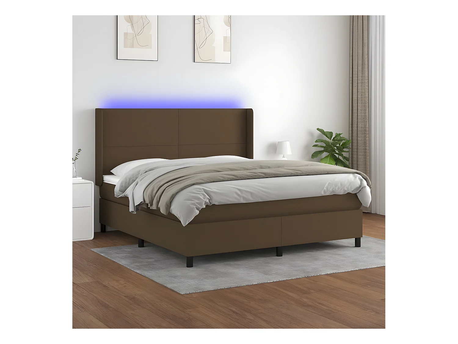Sommier tapissier matelas et LED Marron foncé 160x200 cm Tissu