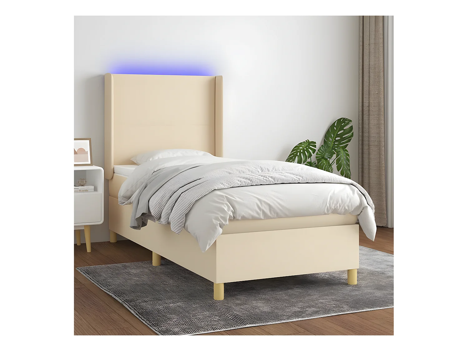 Sommier tapissier avec matelas et LED Crème 80x200cm Tissu