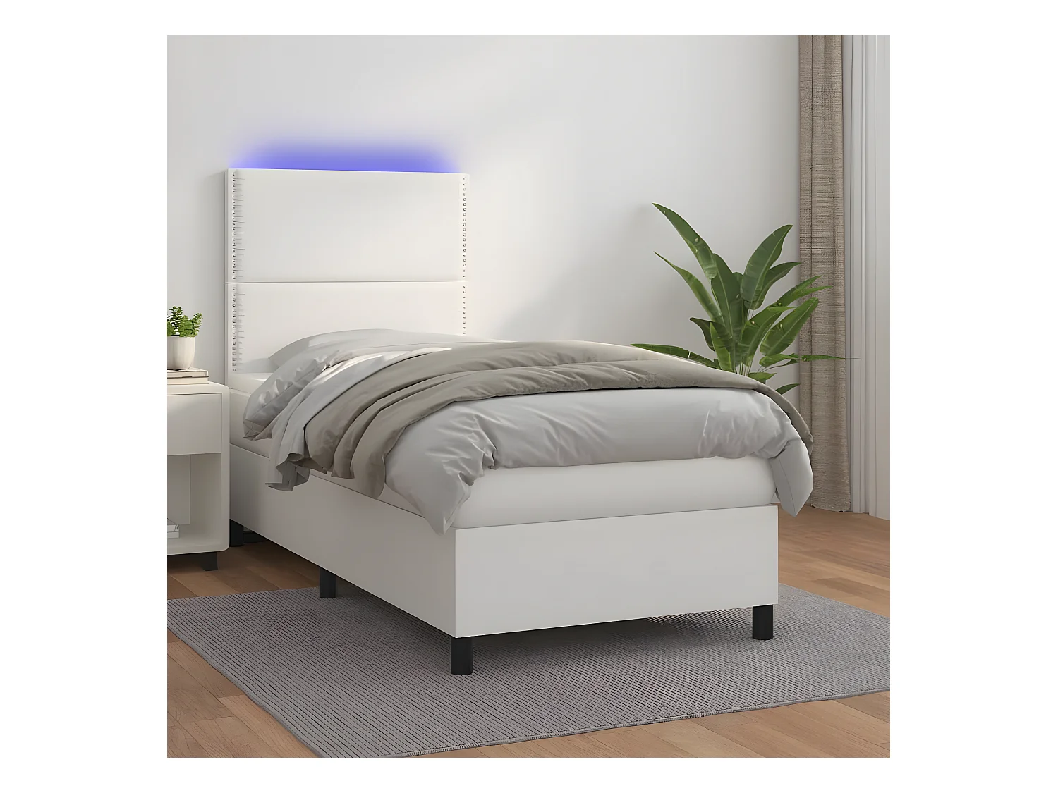 Sommier tapissier et matelas et LED Blanc 100x200 cm Similicuir