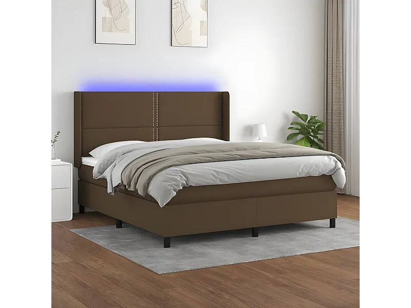 Sommier tapissier matelas et LED Marron foncé 160x200 cm Tissu