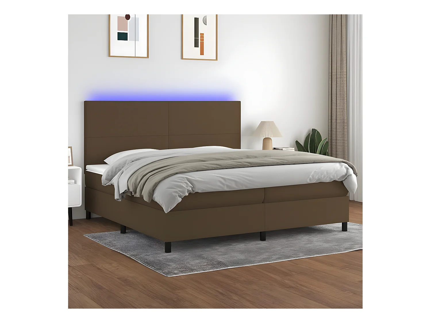 Sommier tapissier matelas et LED Marron foncé 200x200 cm Tissu