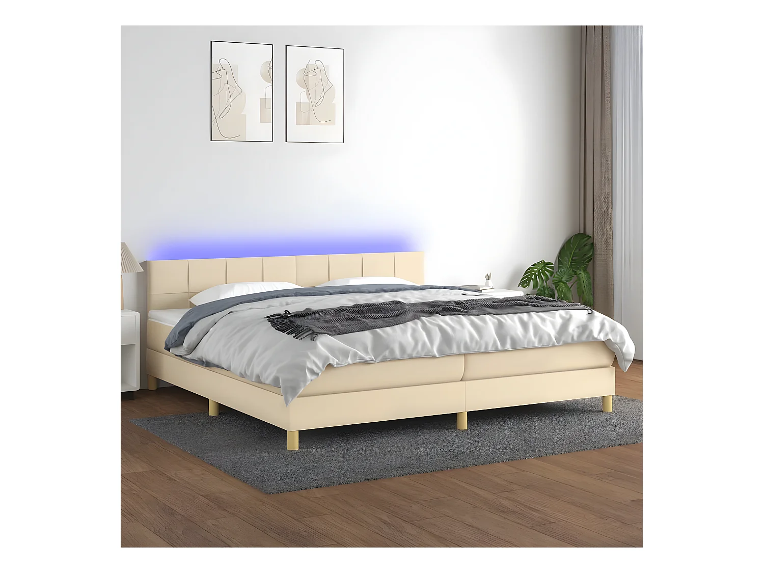 Sommier tapissier et matelas et LED Crème 200x200 cm Tissu