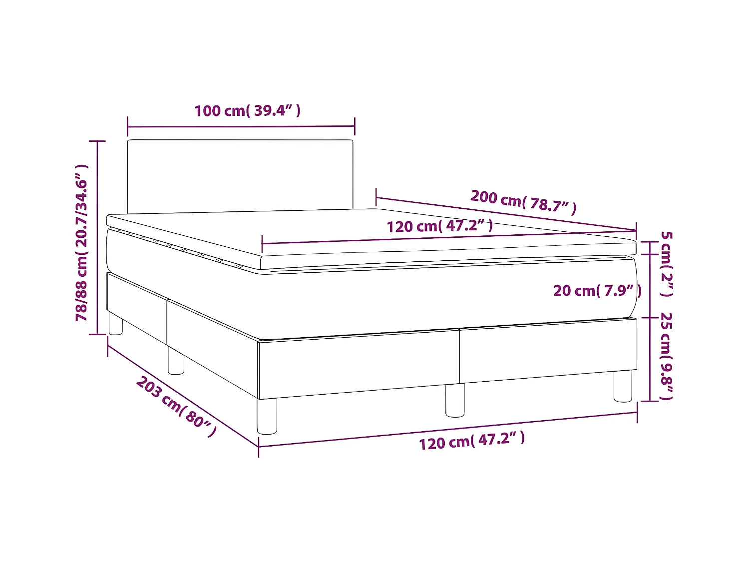 Sommier tapissier matelas LED Cappuccino 120x200 cm Similicuir