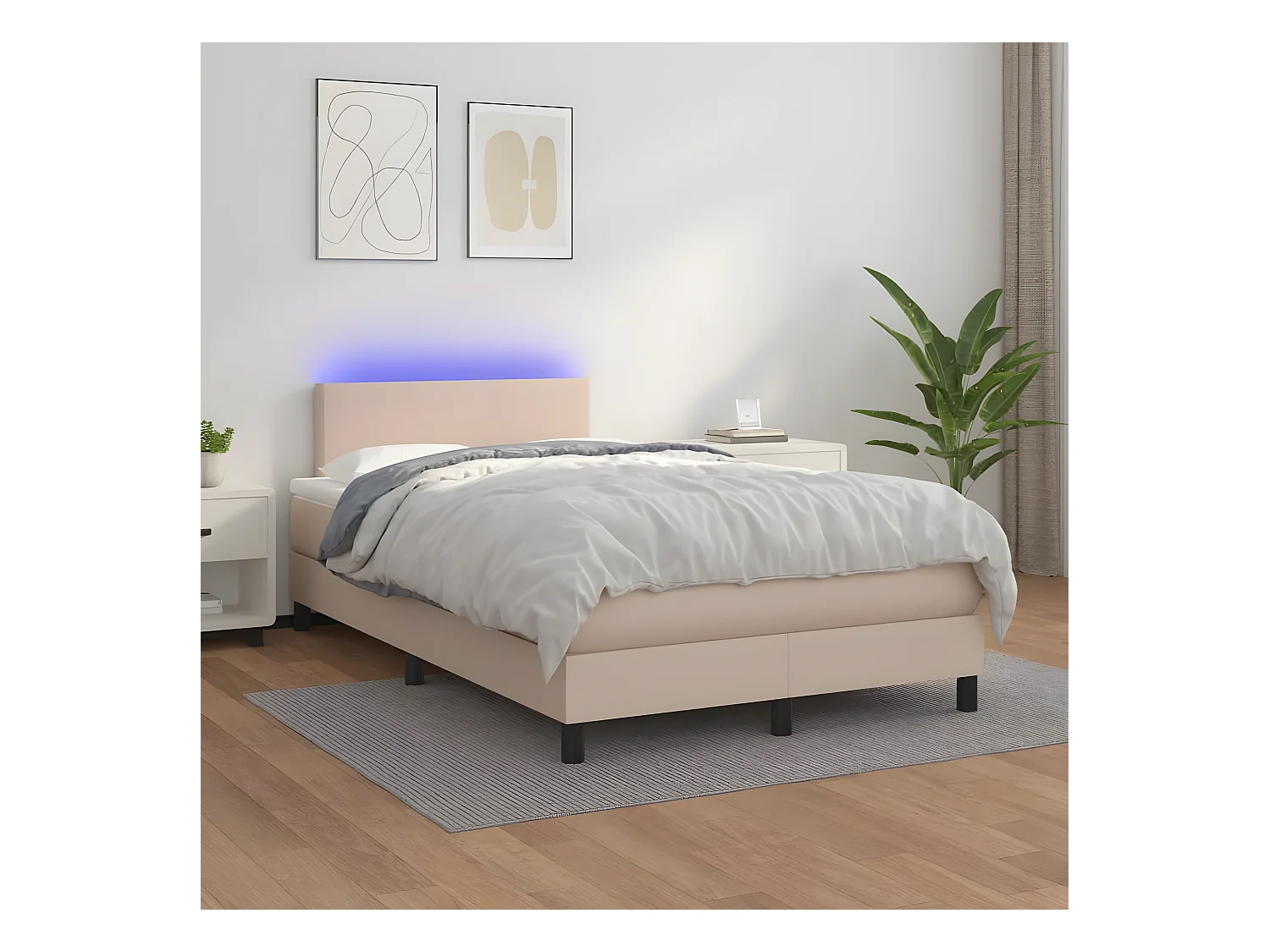 Sommier tapissier matelas LED Cappuccino 120x200 cm Similicuir