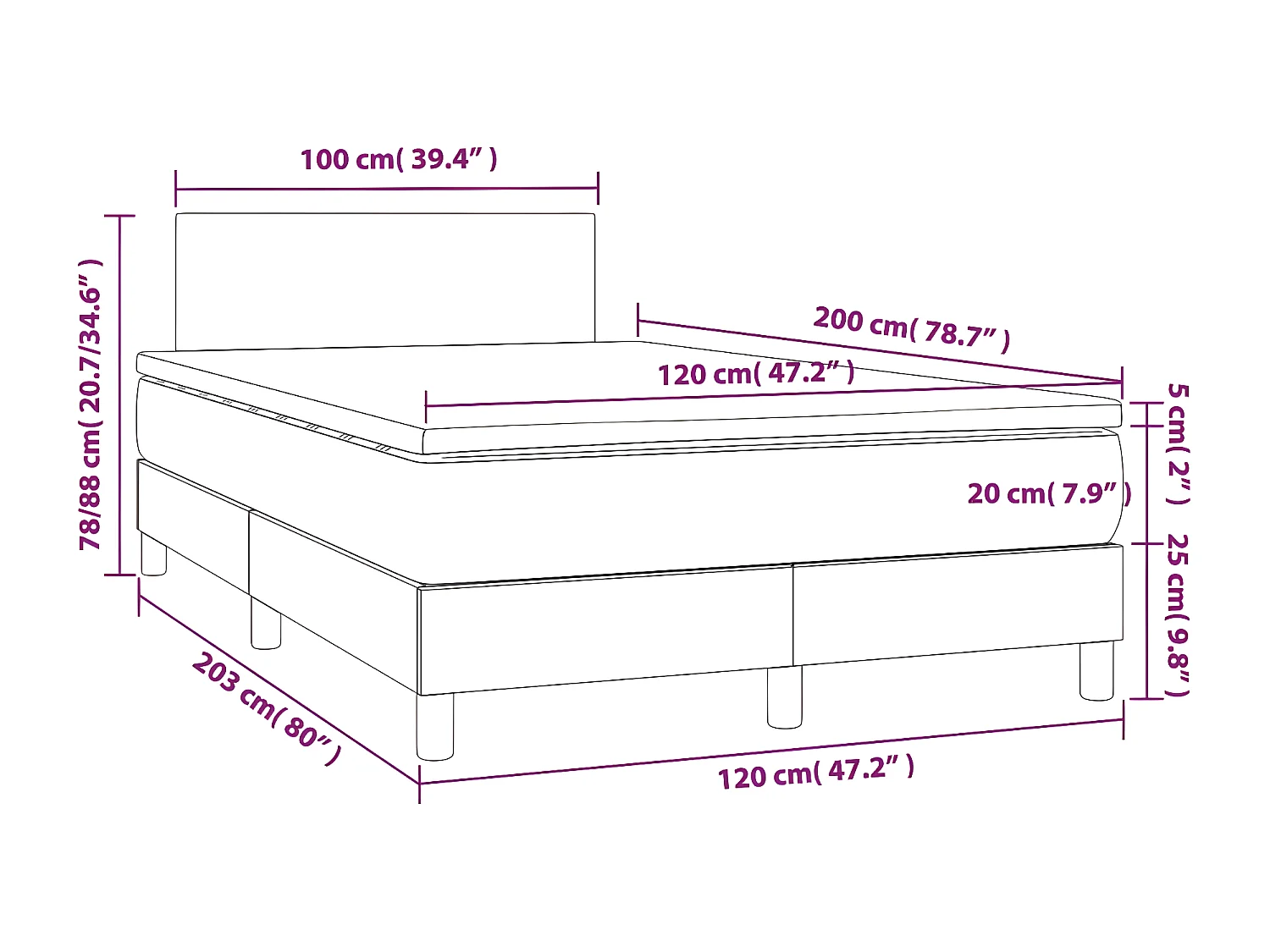 Sommier tapissier matelas LED Cappuccino 120x200 cm Similicuir