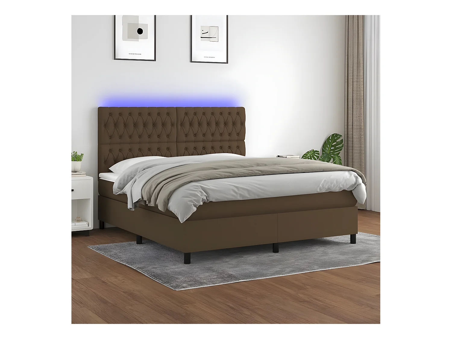 Sommier tapissier matelas et LED Marron foncé 160x200 cm Tissu
