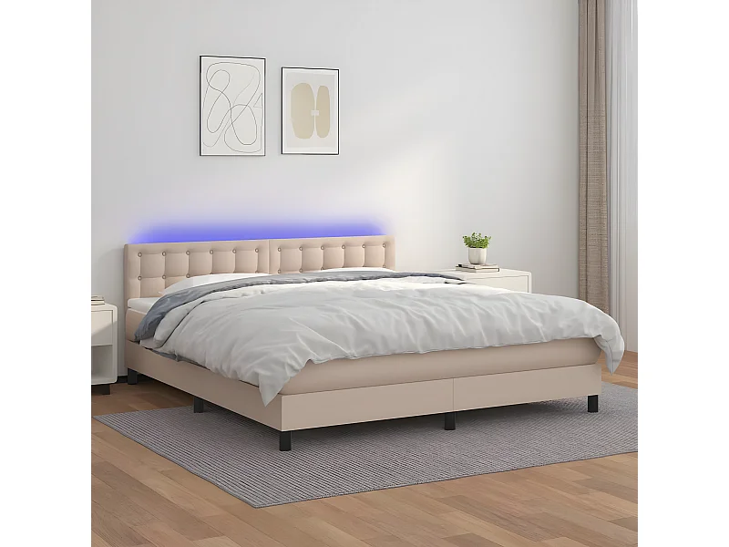 Sommier tapissier matelas LED Cappuccino 180x200 cm Similicuir