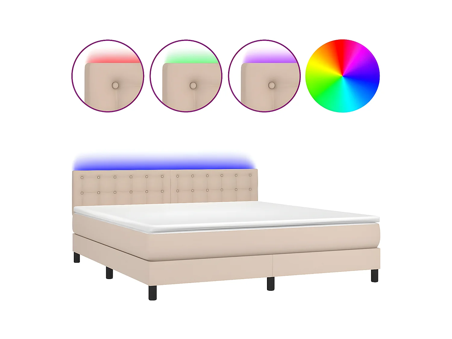 Sommier tapissier matelas LED Cappuccino 180x200 cm Similicuir