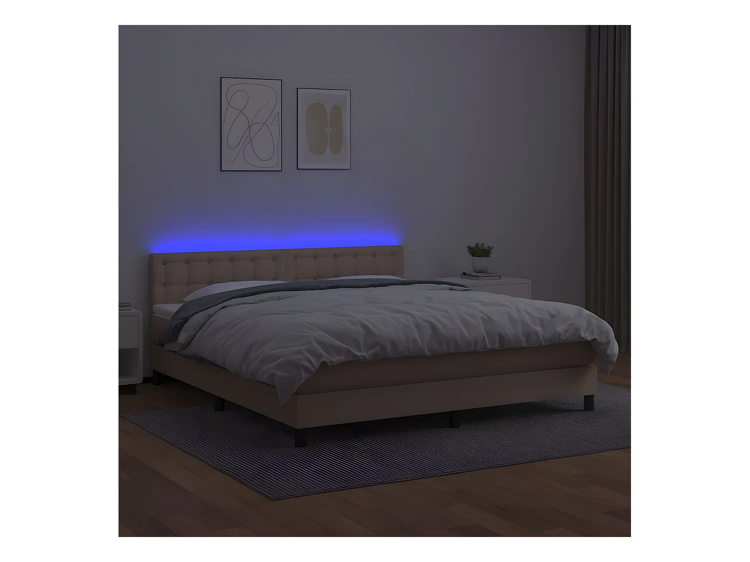 Sommier tapissier matelas LED Cappuccino 180x200 cm Similicuir