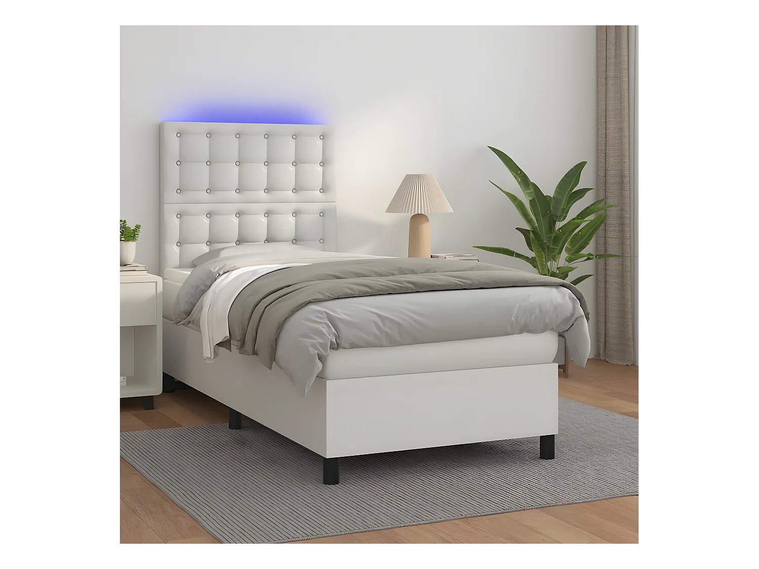 Sommier tapissier et matelas et LED Blanc 100x200 cm Similicuir