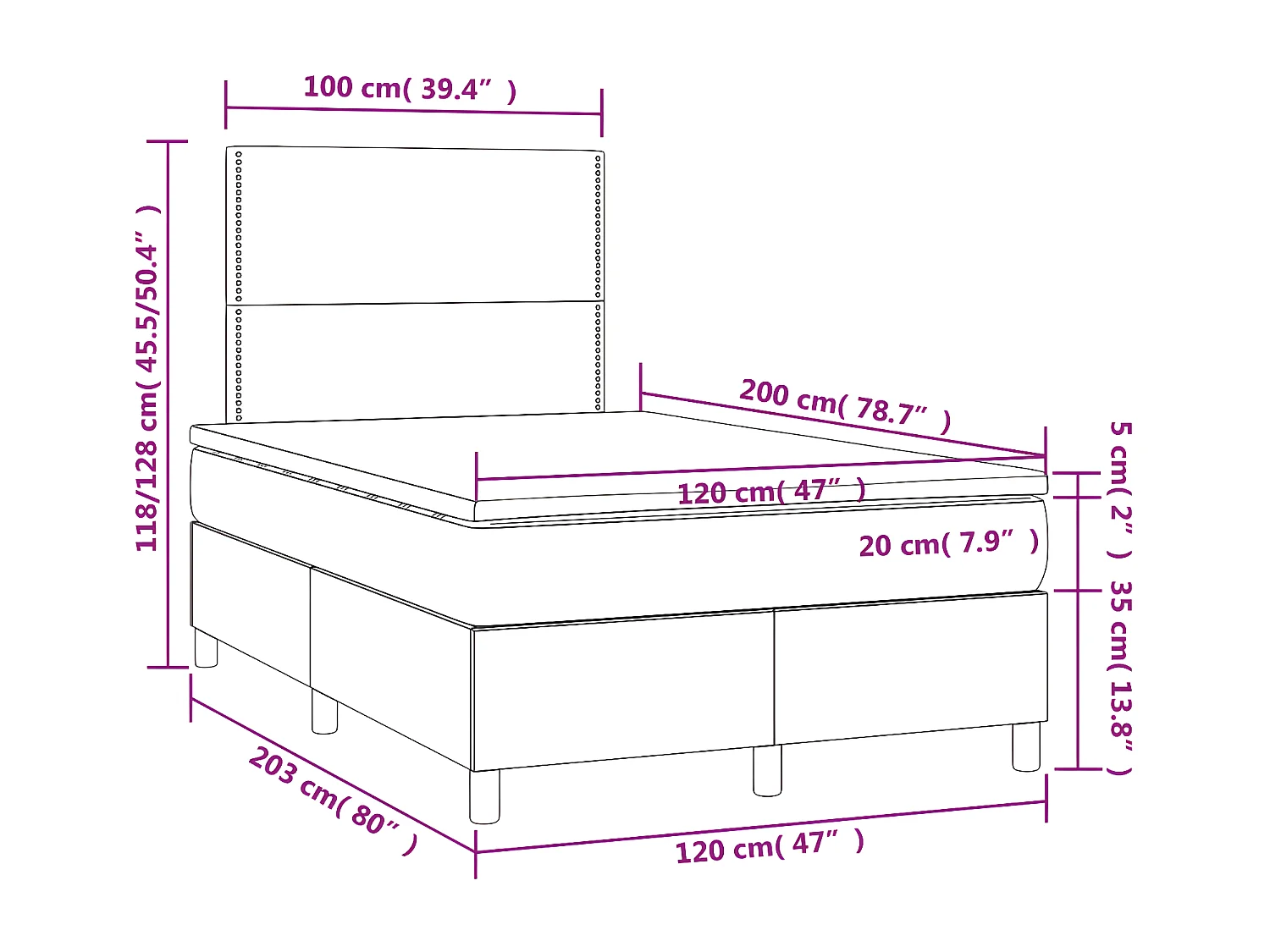 Sommier tapissier matelas LED Cappuccino 120x200 cm Similicuir