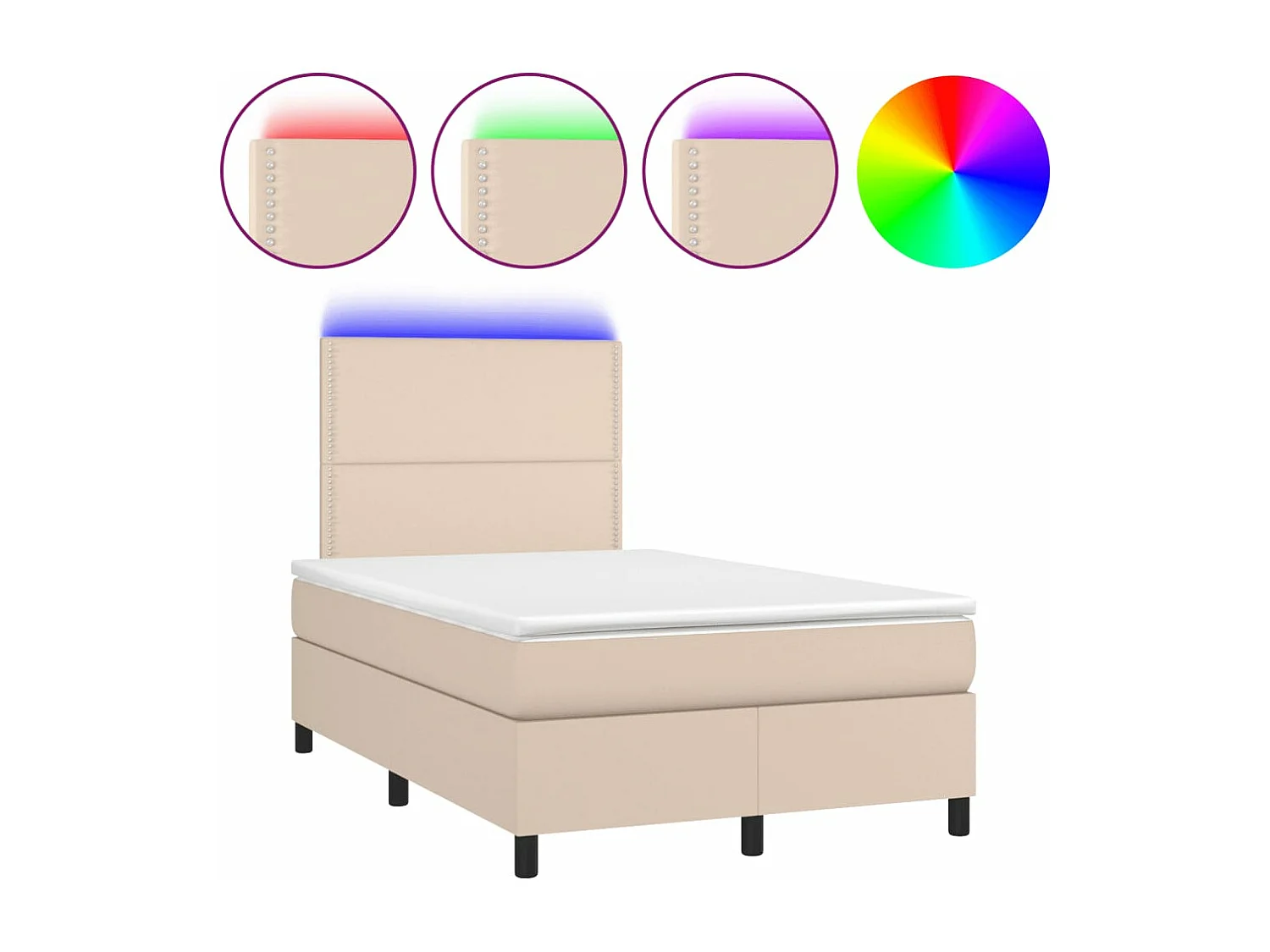 Cama box spring c/colchão/LED 120x200cm couro artif. cappuccino