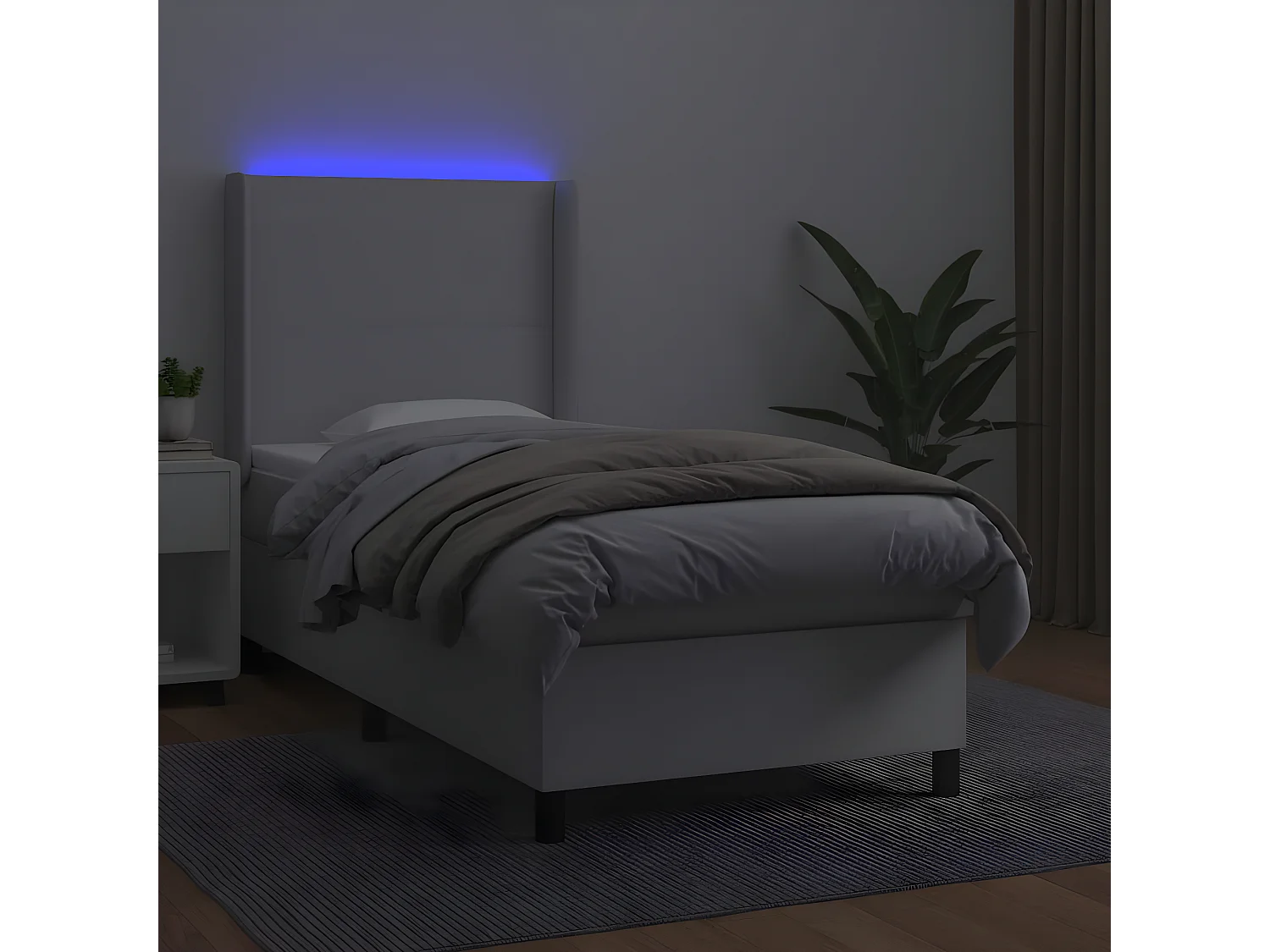 Sommier tapissier et matelas et LED Blanc 100x200 cm Similicuir