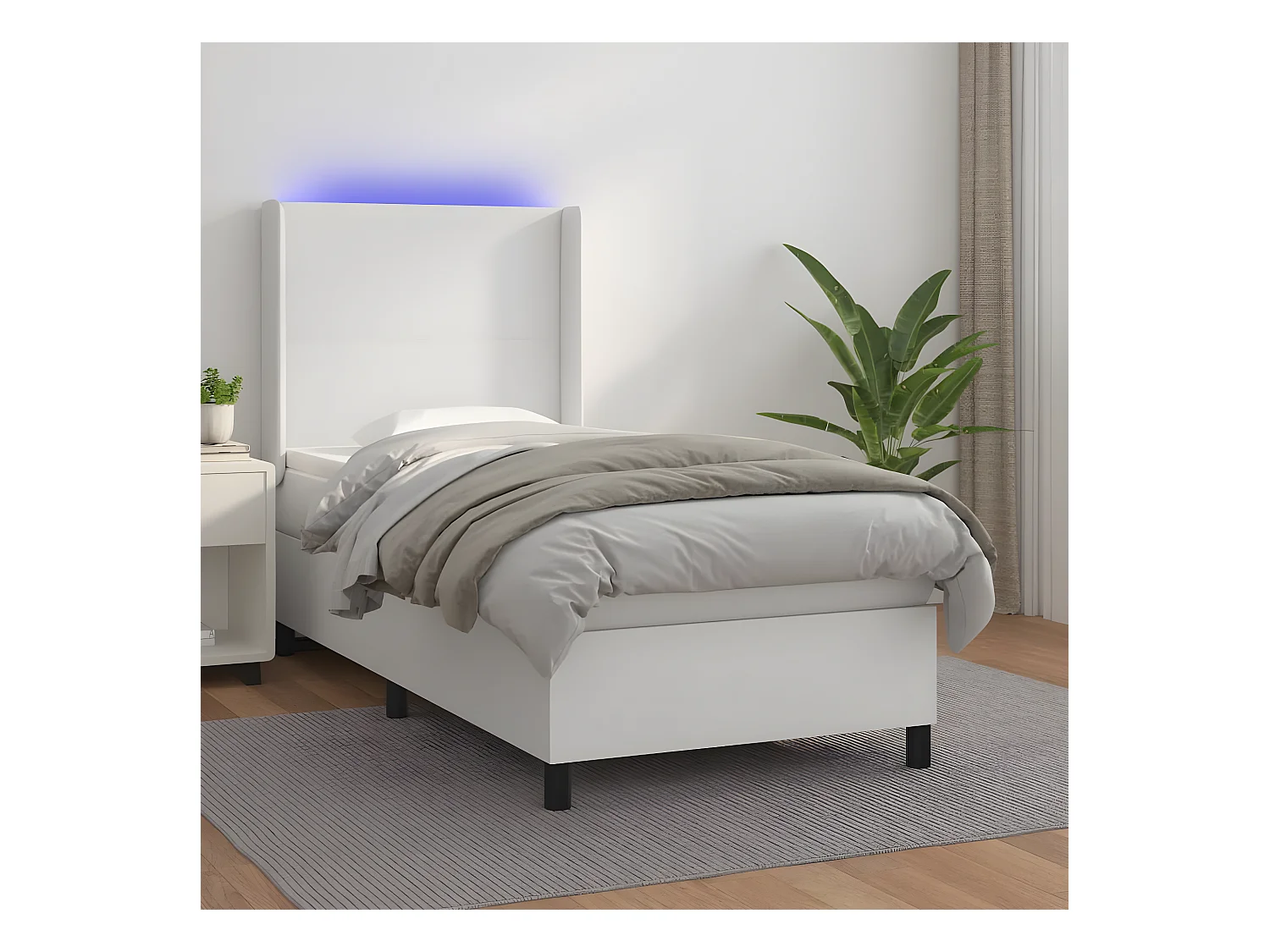Sommier tapissier et matelas et LED Blanc 100x200 cm Similicuir