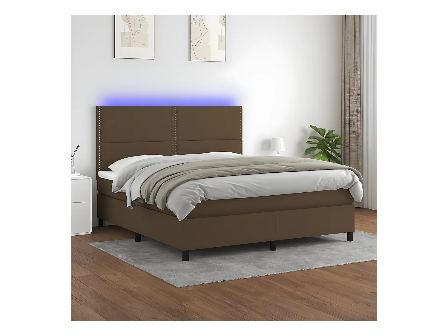 Sommier tapissier matelas et LED Marron foncé 160x200 cm Tissu
