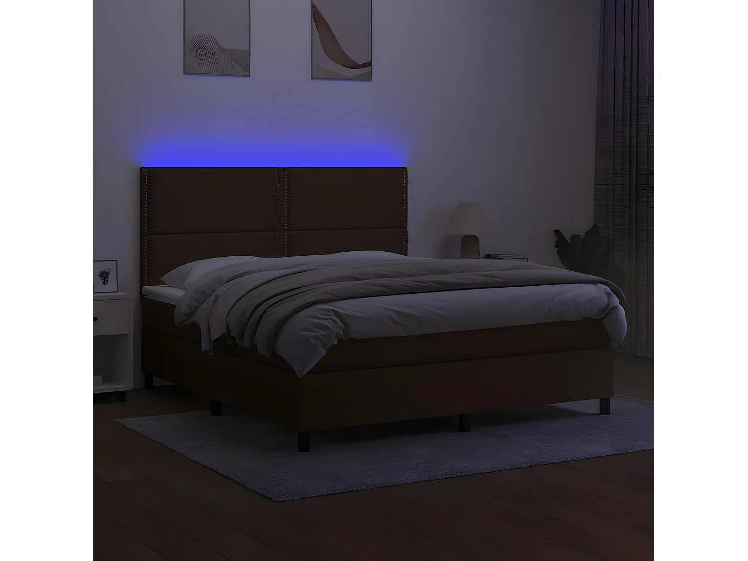 Sommier tapissier matelas et LED Marron foncé 160x200 cm Tissu