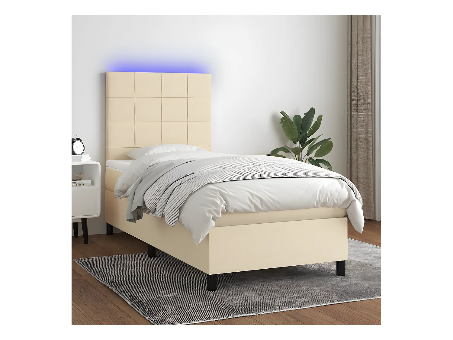 Sommier tapissier avec matelas et LED Crème 100x200 cm Tissu