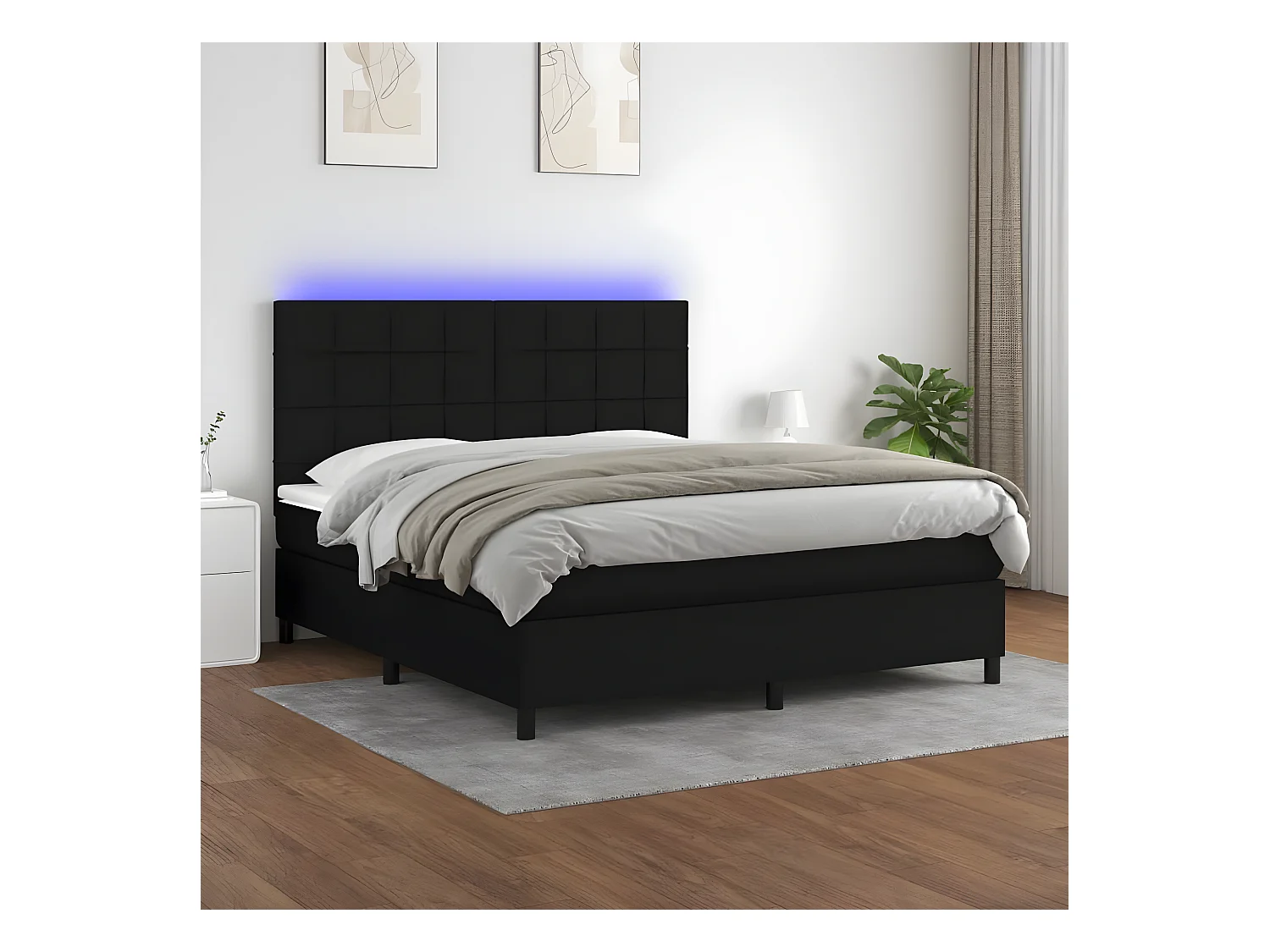 Sommier tapissier avec matelas et LED Noir 160x200 cm Tissu