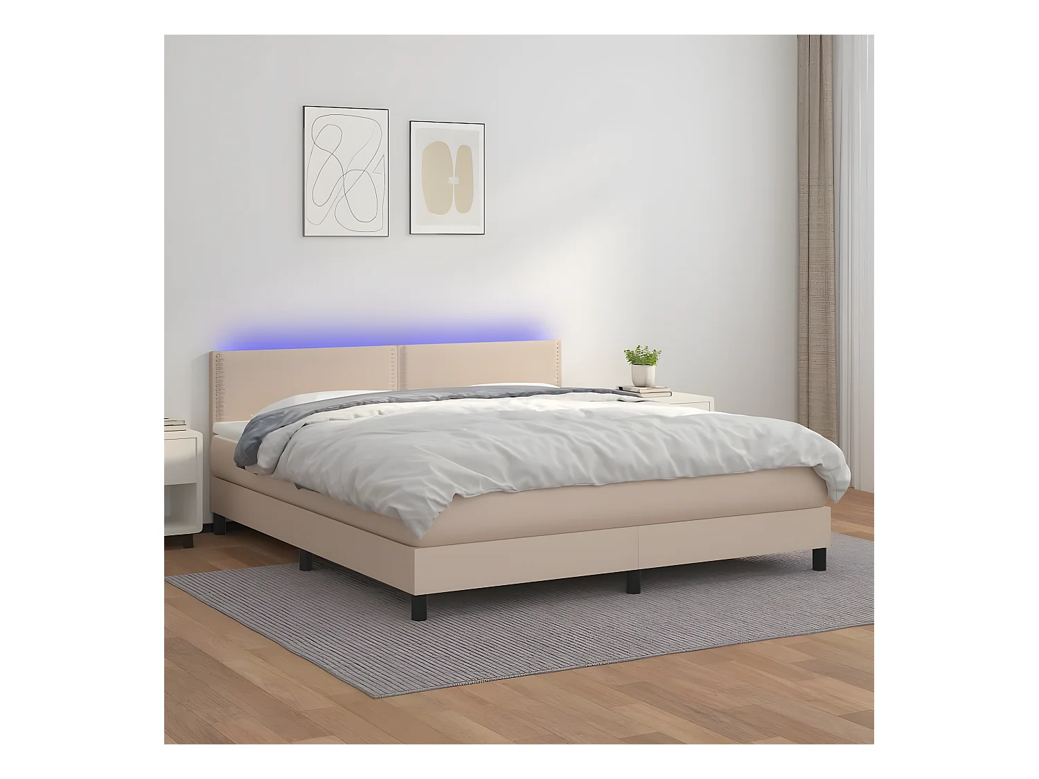 Cama box spring colchón LED cuero sintético capuchino 180x200cm