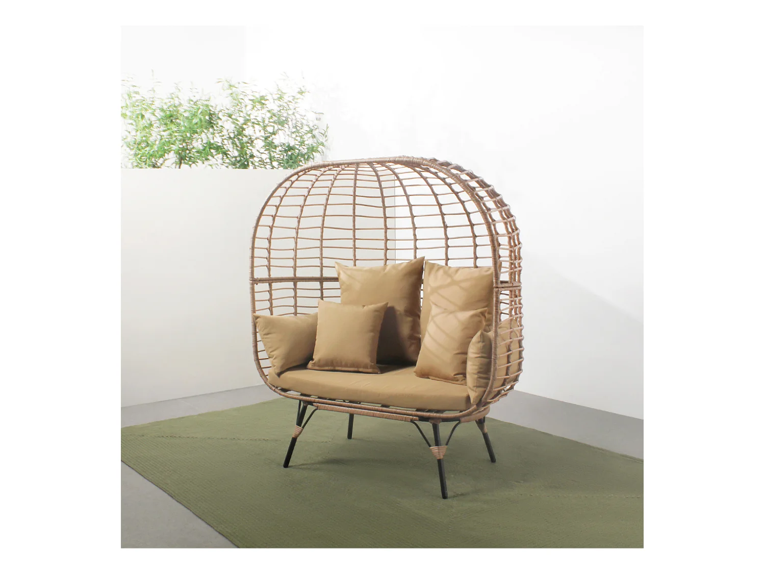 Fauteuil sur pied 2 place en résine effet rotin JANE