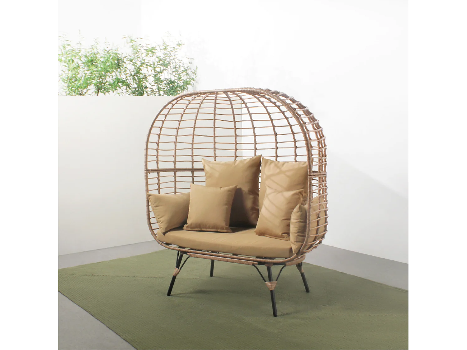 Fauteuil sur pied 2 place en résine effet rotin JANE