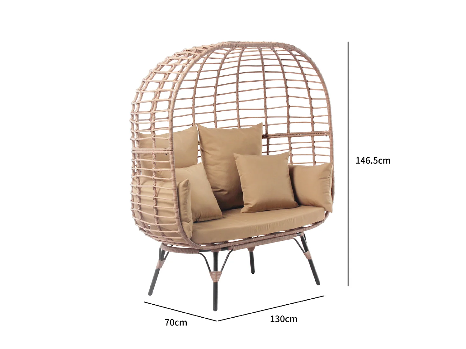 Conjunto de jardim 4 lugares em resina com efeito de vime JANE com almofadas confortáveis