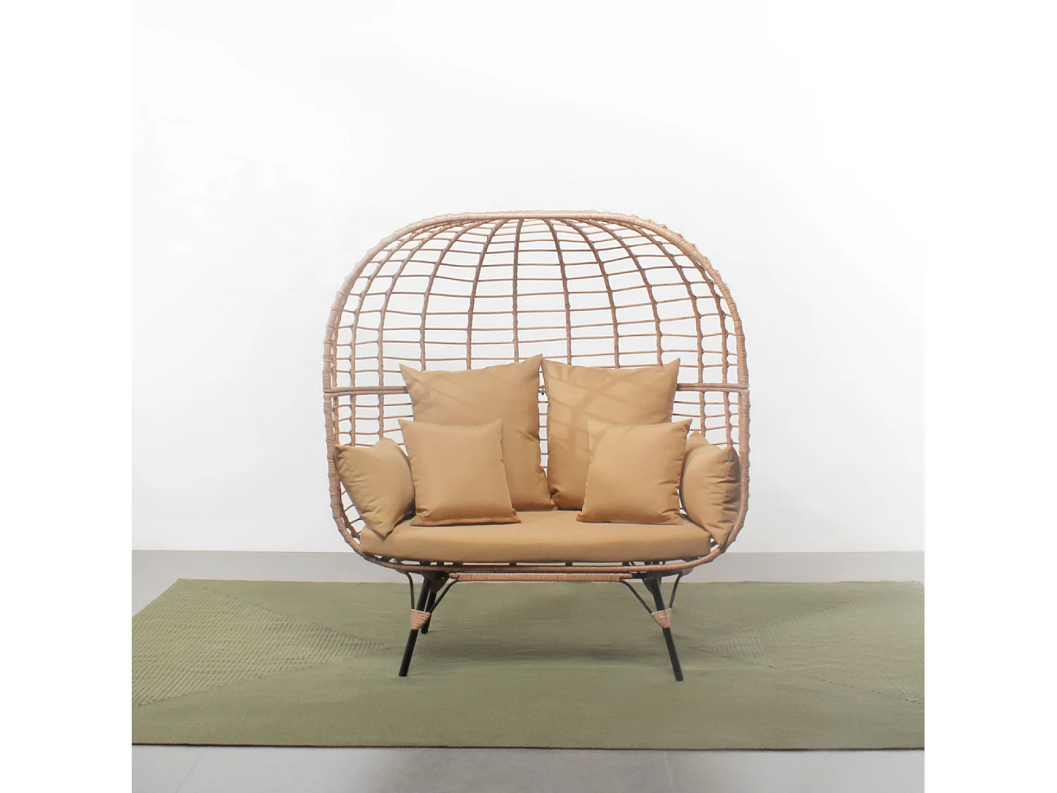 Conjunto de jardim 4 lugares em resina com efeito de vime JANE com almofadas confortáveis