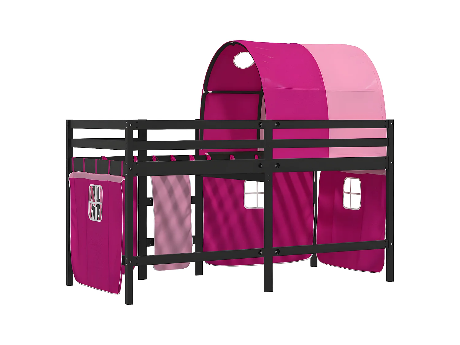 Cama alta para criança com túnel 80x200 cm pinho maciço rosa
