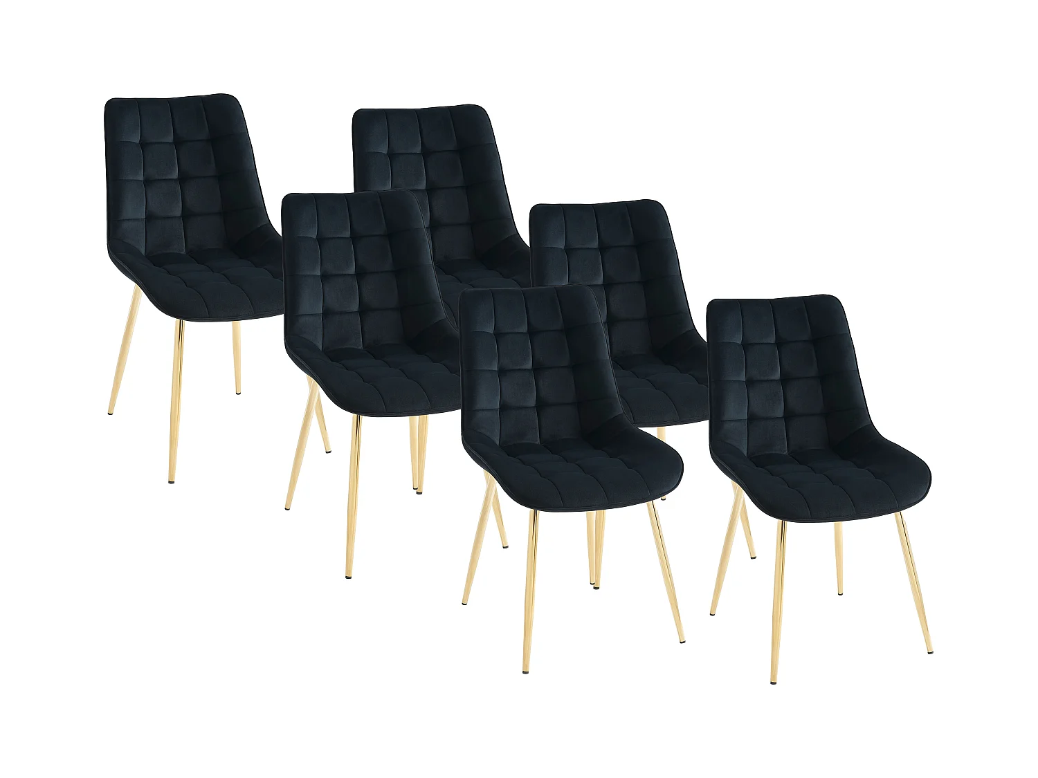 Lot de 6 chaises matelassées en velours et métal doré - Noir - OLLUA