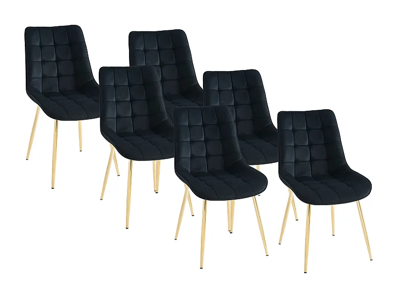 Sæt med 6 polstrede stole i fløjl og forgyldt metal - Sort - OLLUA