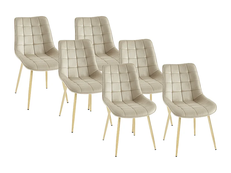 Zestaw 6 krzeseł przeszywanych z weluru i złotego metalu - Beżowy - OLLUA