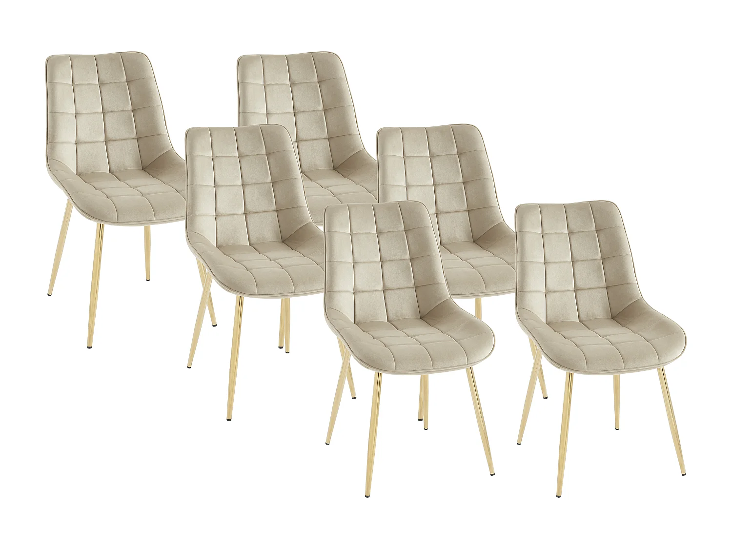 Conjunto de 6 sillas acolchadas de terciopelo y metal dorado - Beige - OLLUA