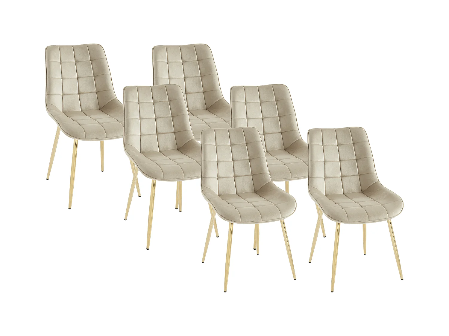Polsterstuhl 6er-Set - Samt & goldfarbenes Metall - Beige - OLLUA