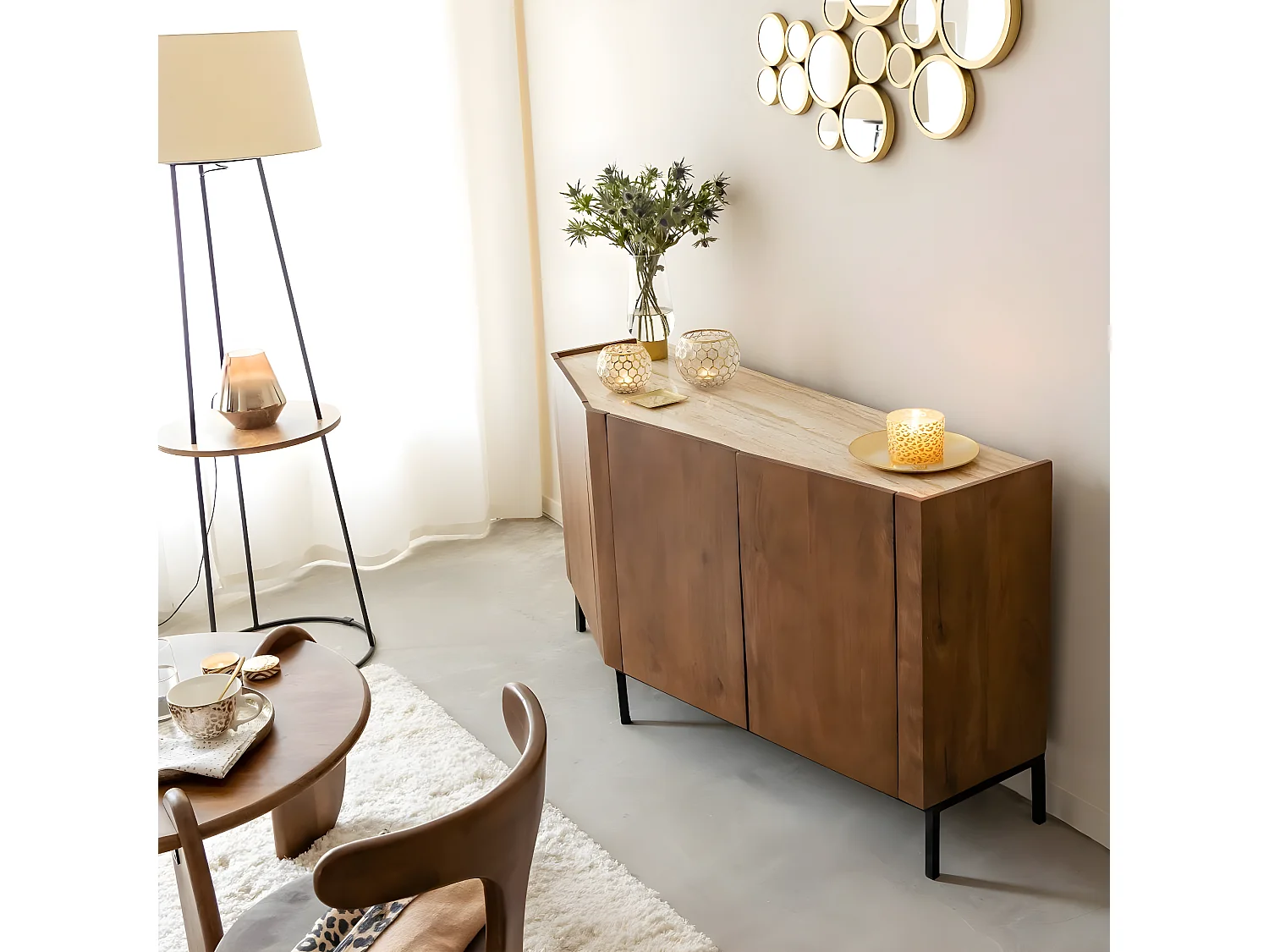 Buffet en bois de manguier et travertin Azure