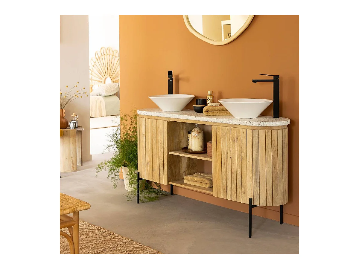 Meuble sous vasque en terrazzo et bois de manguier Lou