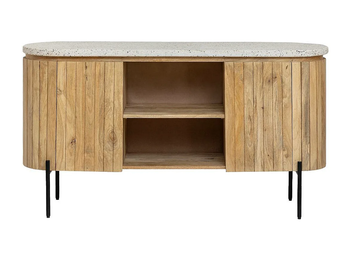 Mueble bajo lavabo de madera de mango y terrazo Lou - 2 lavabos - Con almacenamiento - Diseño contemporáneo