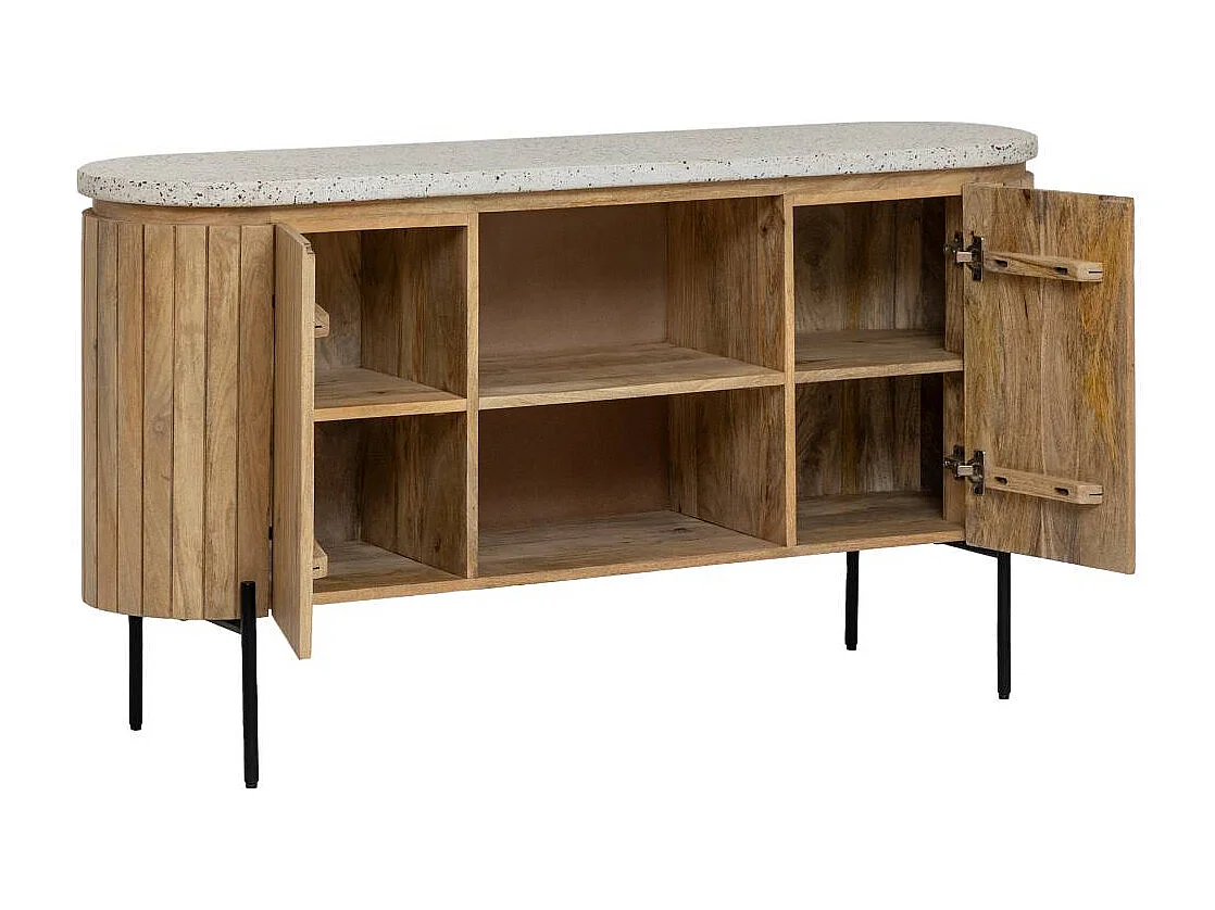 Mueble bajo lavabo de madera de mango y terrazo Lou - 2 lavabos - Con almacenamiento - Diseño contemporáneo