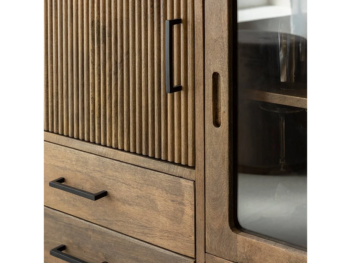 Buffet de madera de mango Joy con puertas de vidrio - Made in Meubles