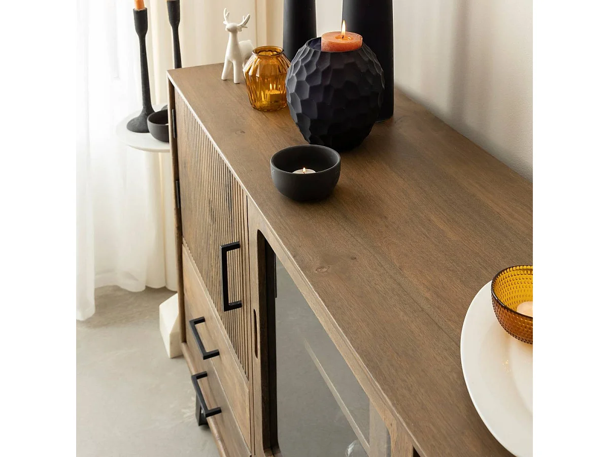 Buffet de madera de mango Joy con puertas de vidrio - Made in Meubles