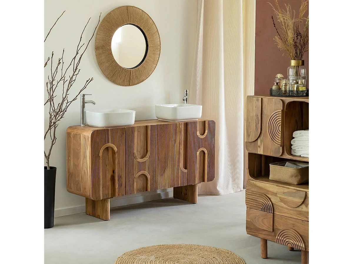 Meuble sous vasque en bois d'acacia foncé Tilio