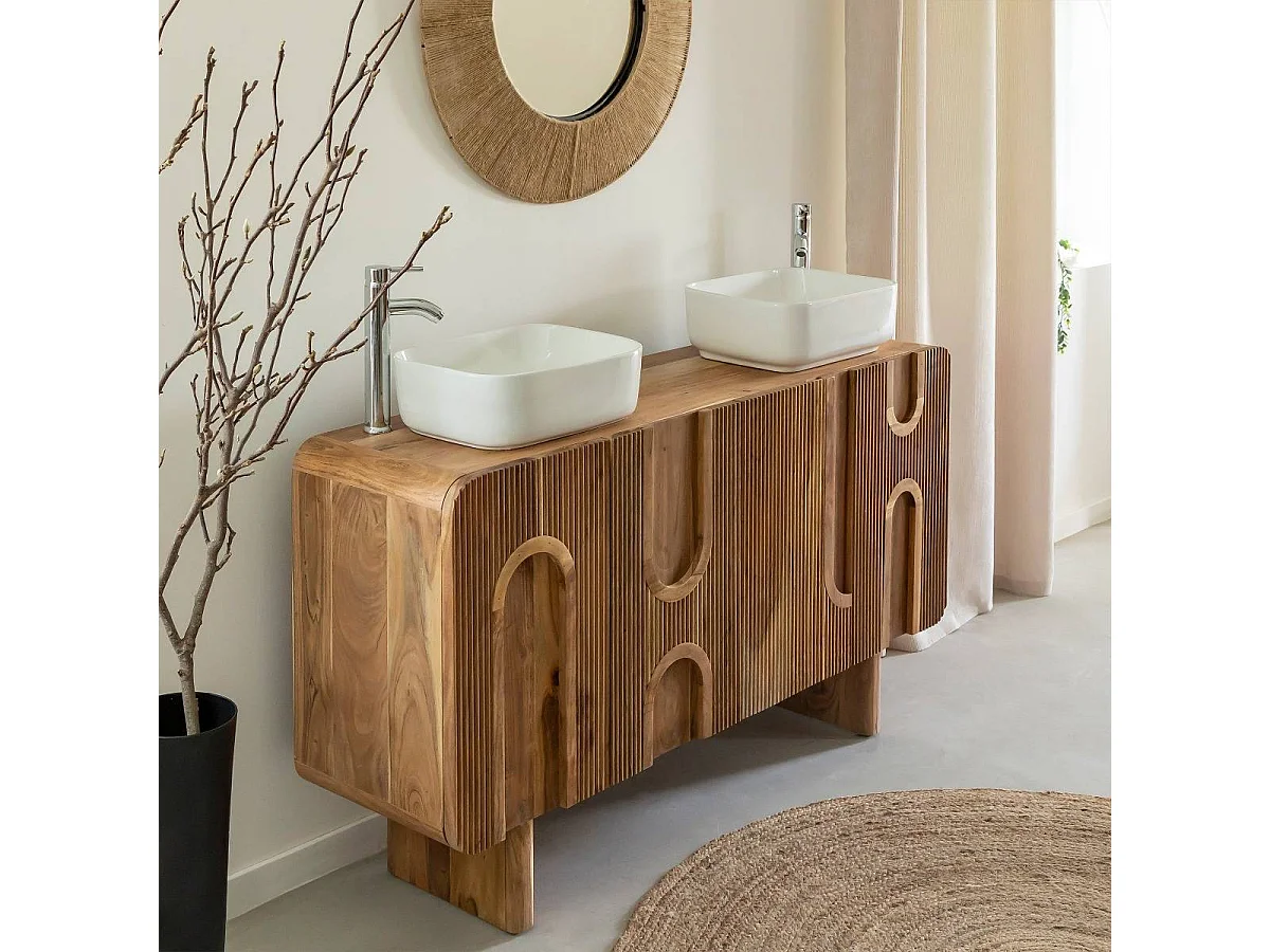 Meuble sous vasque en bois d'acacia foncé Tilio