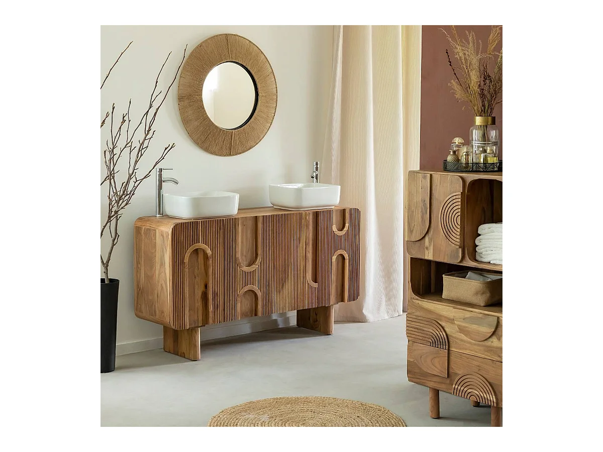 Meuble sous vasque en bois d'acacia foncé Tilio