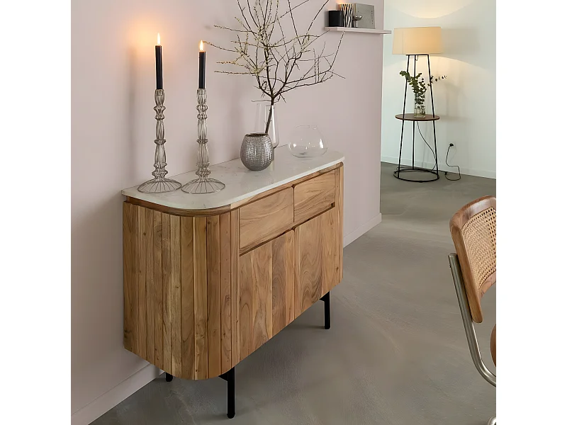 Buffet en bois d'acacia et en marbre blanc Rick