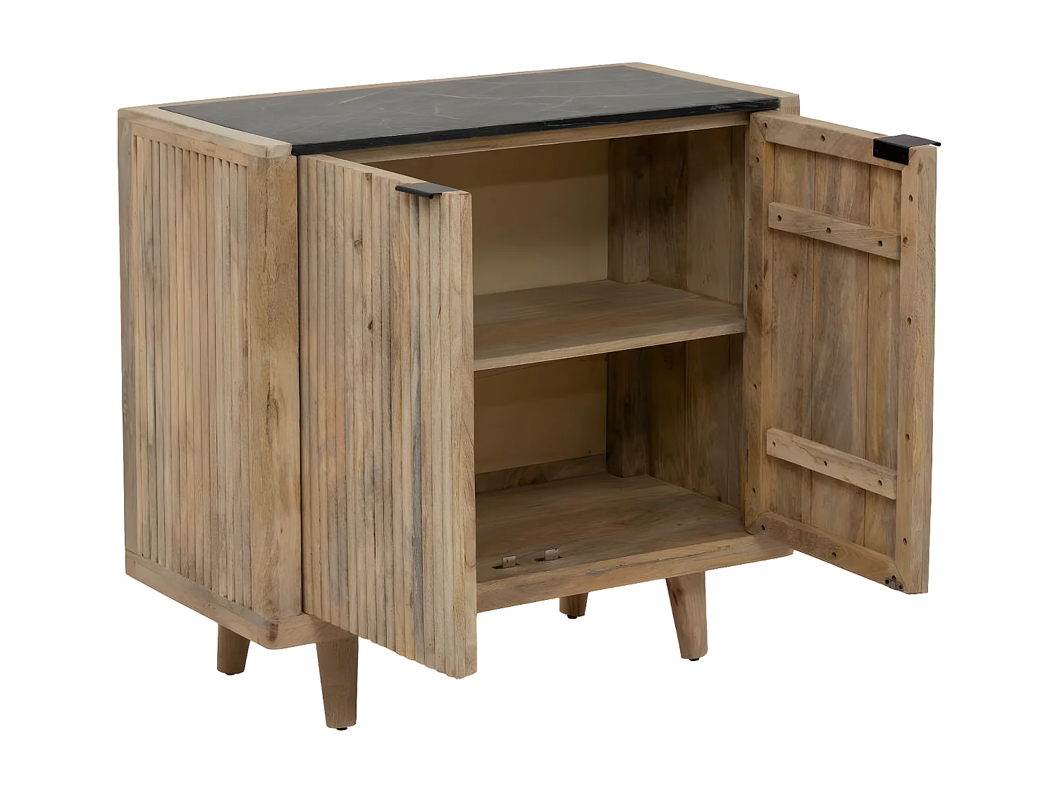 Buffet de madera de mango y mármol negro Riley - Estilo escandinavo y elegancia contemporánea