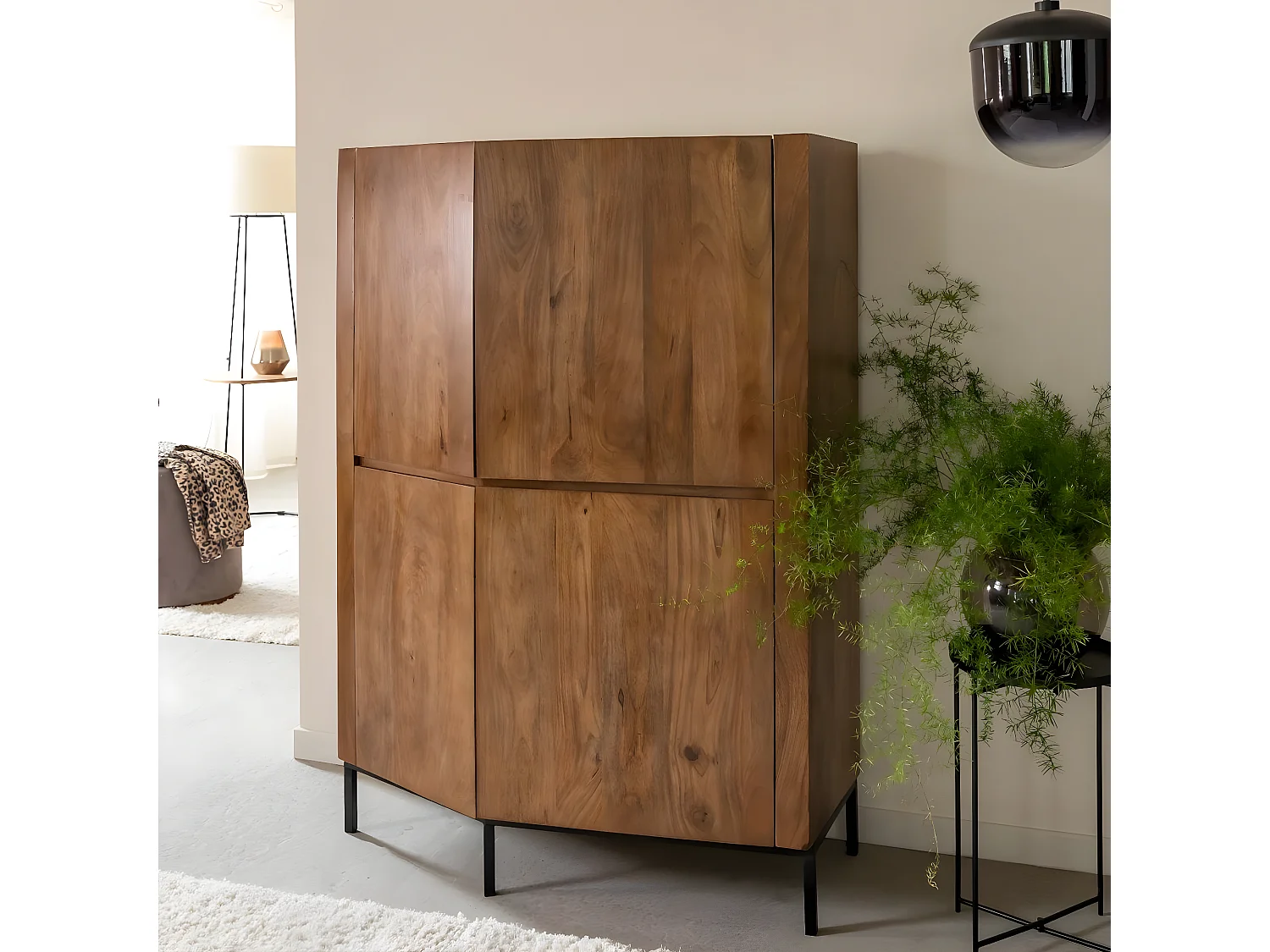 Buffet haut en bois de manguier et travertin Azure