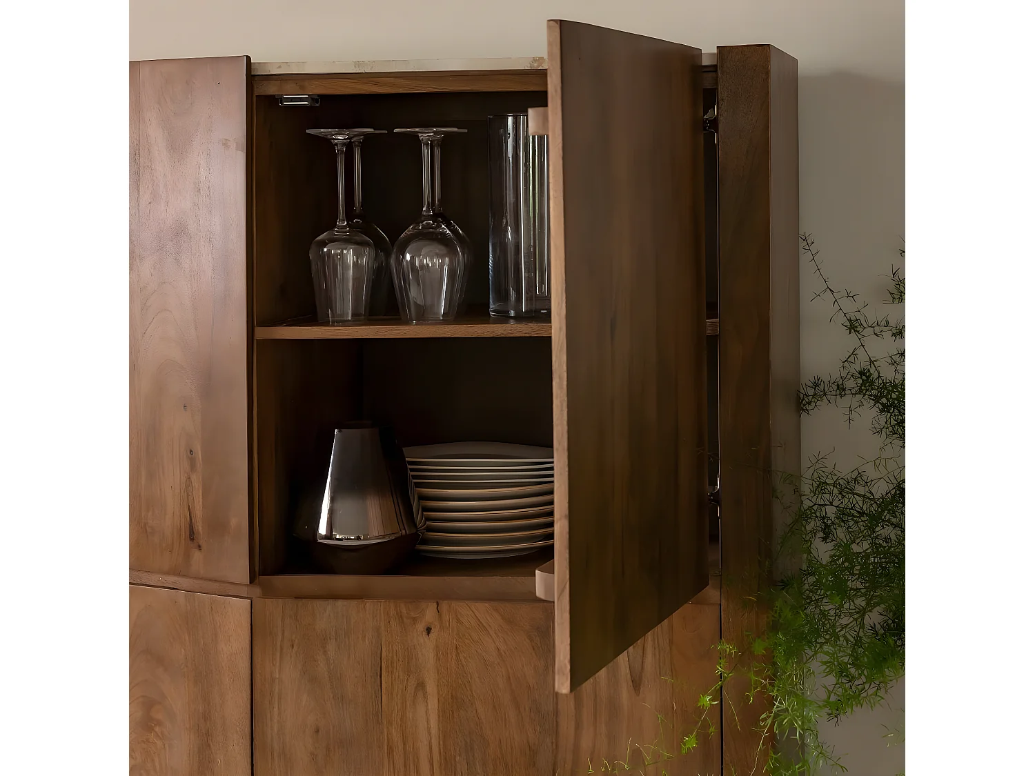 Buffet haut en bois de manguier et travertin Azure