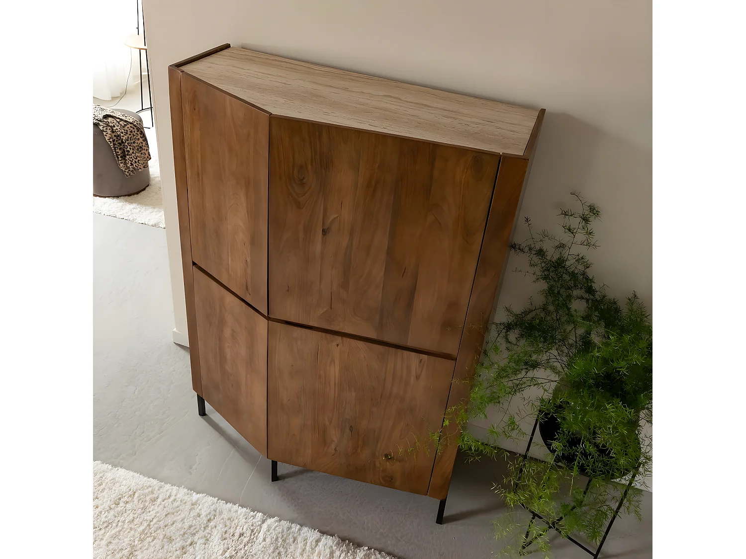 Buffet haut en bois de manguier et travertin Azure