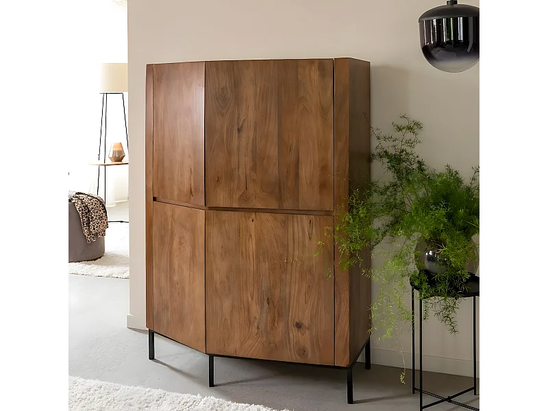 Buffet haut en bois de manguier et travertin Azure